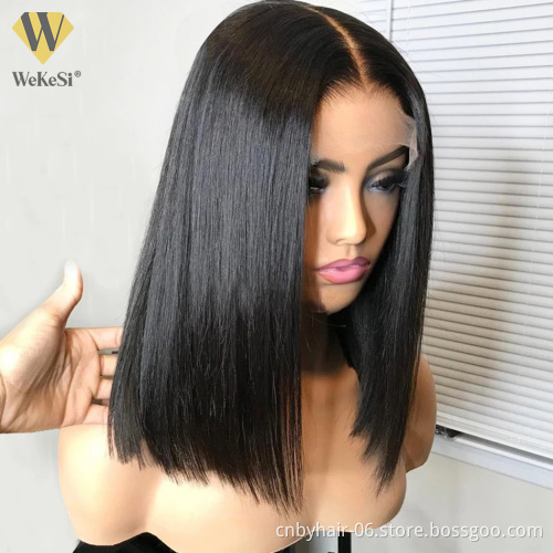 Raw Brazilian Human Hair Full Transparent Lace Wig,Closure Bob Wig 180 Density Human Raw Hair,bob Wig Human Virgin Hair